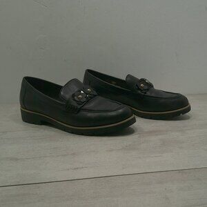 Kate Spade Black Leather Loafers with Gold Accents